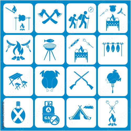 Set of travel and camping equipment icons