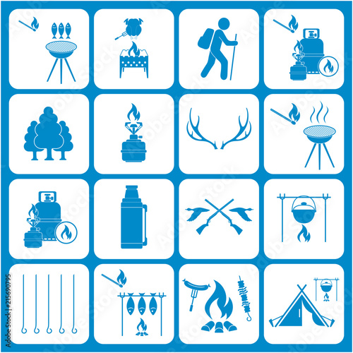 Set of travel and camping equipment icons