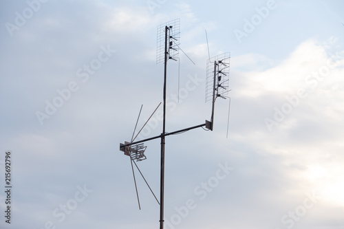 Yagi DVBT tv reception antenna installed on the wall. Broadband signal reception