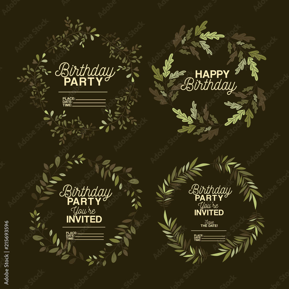 birthday party invitation with set floral crown vector illustration design birthday party invitation with set floral crown vector illustration design