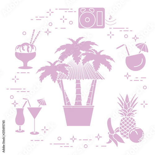 Bar on the beach, cocktails, ice cream, fruit.