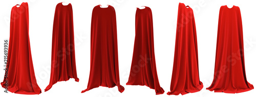 Superhero red cape hanging from shoulders set