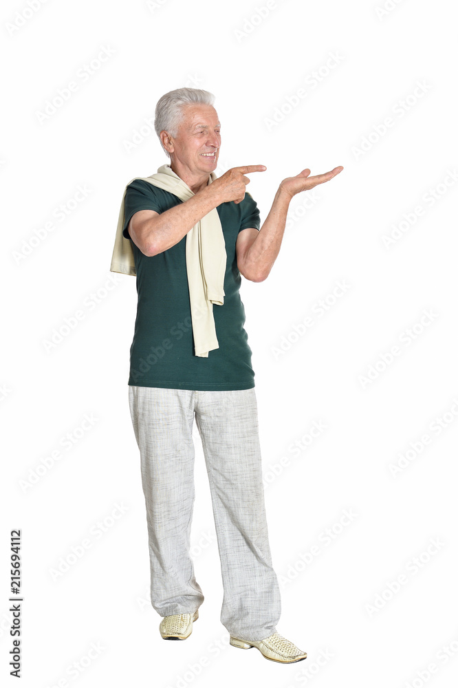 senior man showing something senior man showing something