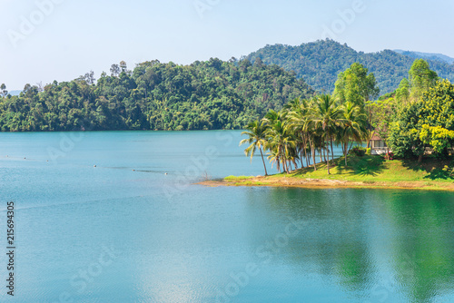 Tourist resorts at the Cheow Lan lake in the national park Khao Sok in the south of Thailand 