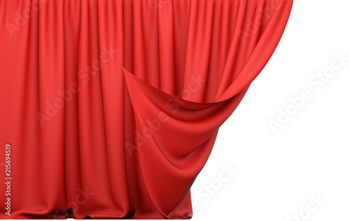 Red curtain half-opened with white background