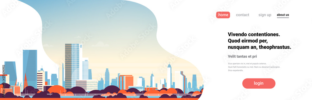 modern city skyline skyscrapers buildings view cityscape background flat horizontal banner copy space vector illustration