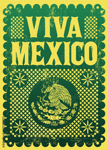 Viva Mexico mexican holiday vintage vector poster, street decoration illustration.