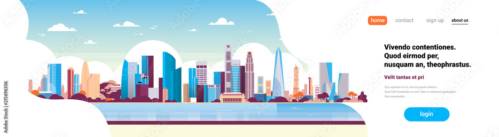 modern city skyscraper panorama view cityscape background skyline flat horizontal banner copy space vector illustration
