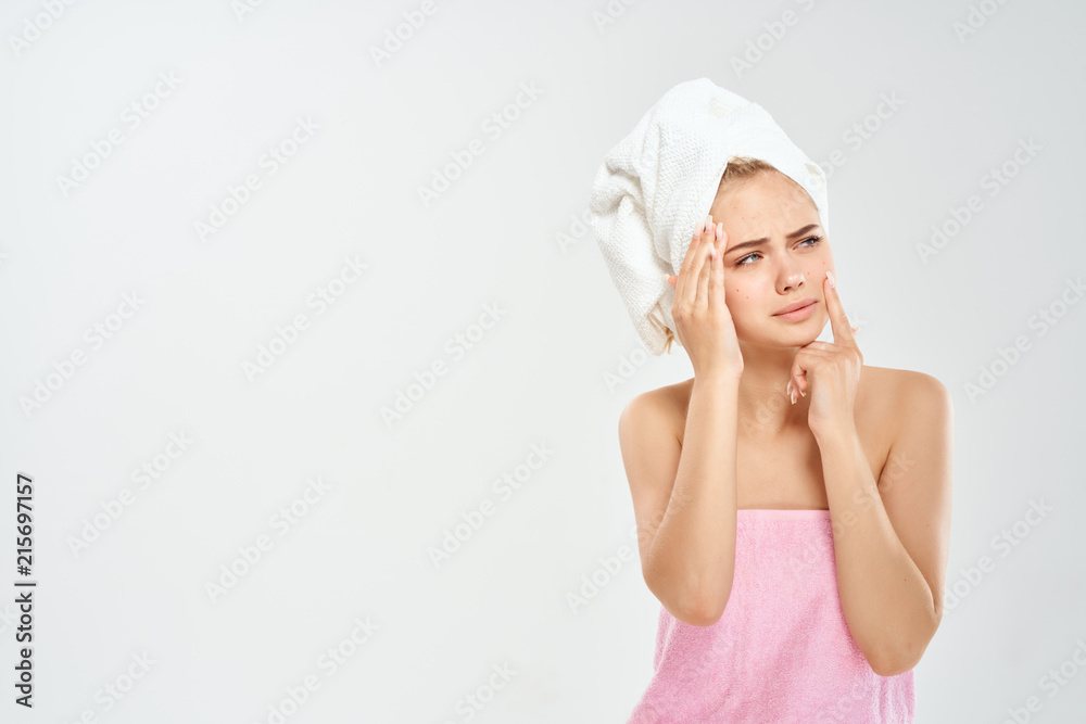 woman after shower with towels skin care body woman after shower with towels skin care body