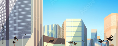 skyscraper buildings view modern cityscape downtown horizontal banner flat vector illustration