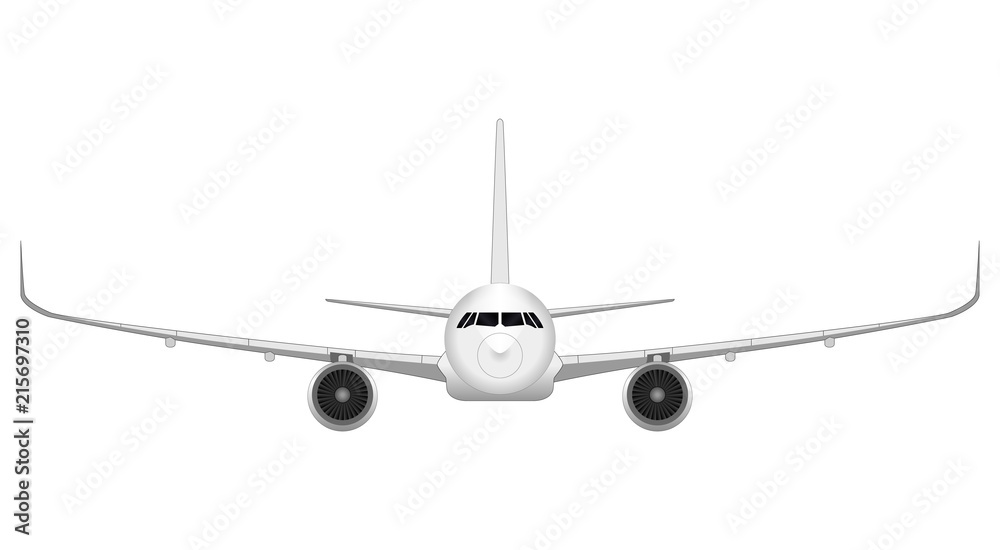 realistic big passenger airplane. front view. realistic big passenger airplane. front view.
