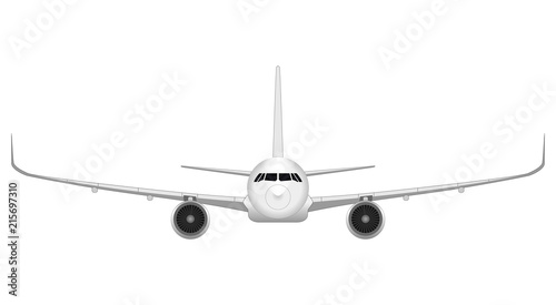 realistic big passenger airplane. front view.