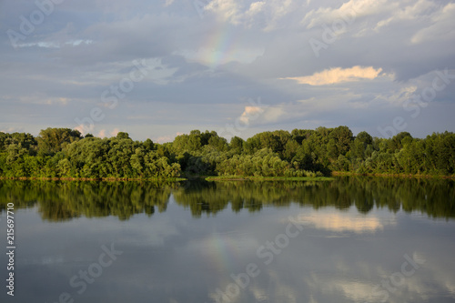 Fototapeta Naklejka Na Ścianę i Meble -  sunset on the lake in summer evening