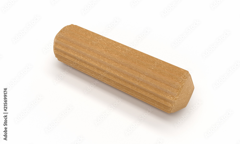 3D realistic render of single wooden dowel. Isolated on white background. 3D realistic render of single wooden dowel. Isolated on white background.