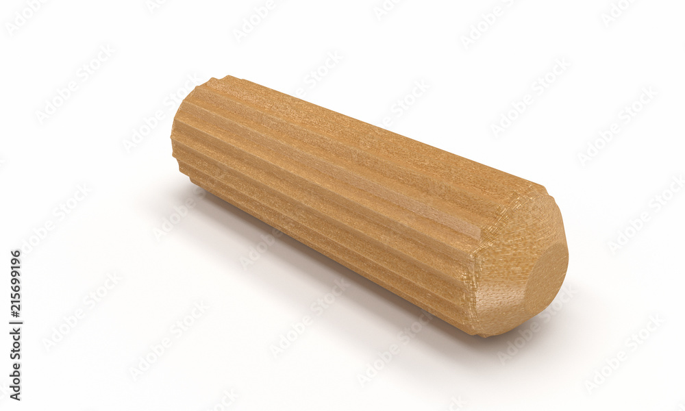 3D realistic render of single wooden dowel. Isolated on white background. 3D realistic render of single wooden dowel. Isolated on white background.