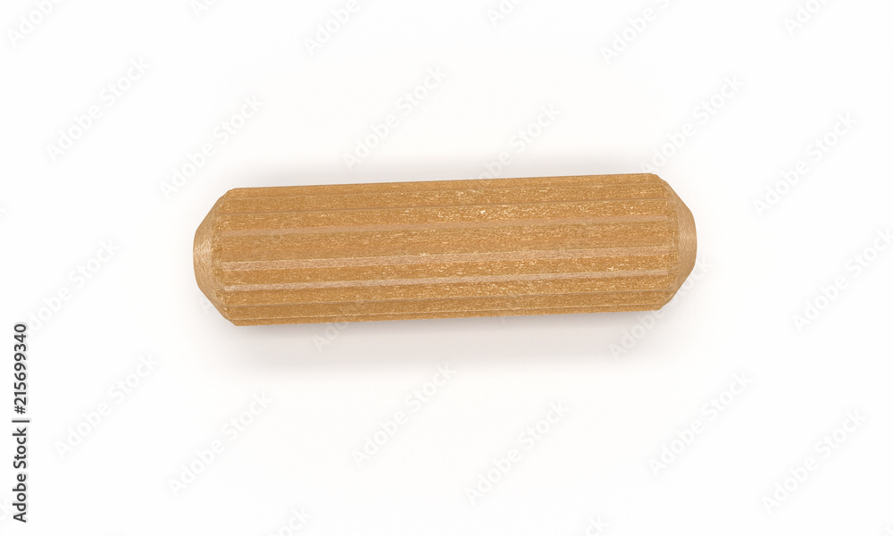3D realistic render of single wooden dowel. Isolated on white background. 3D realistic render of single wooden dowel. Isolated on white background.