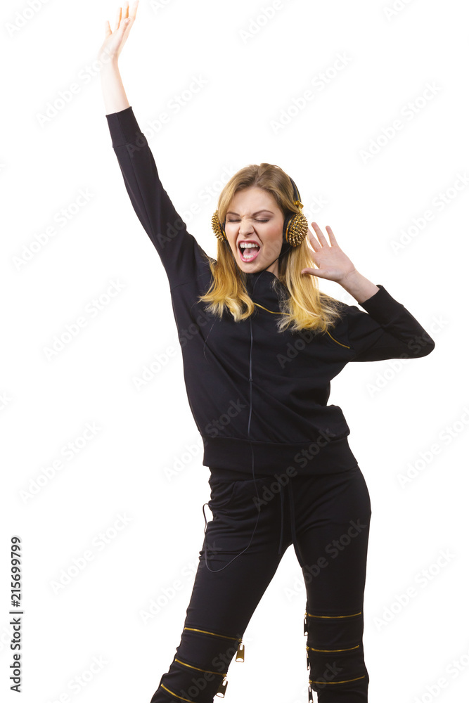 Teenage woman wearing headphones