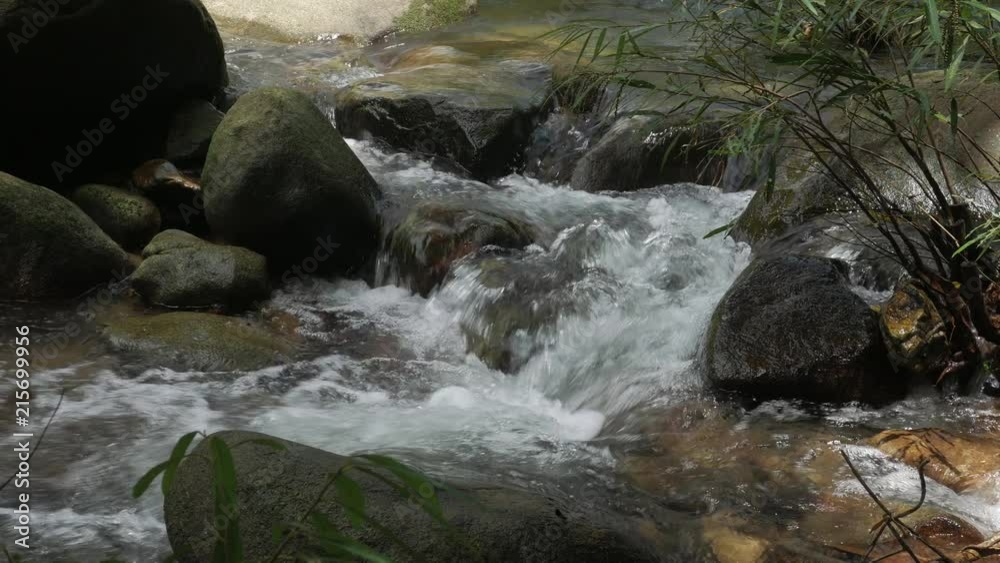 mountain stream creek waterfall flowing through rocks in a tropical forest. mountain stream creek waterfall flowing through rocks in a tropical forest.