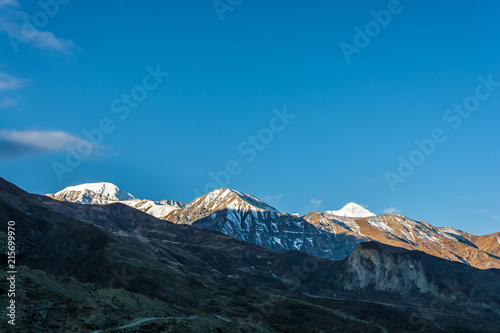 Snowy mountain peaks in the Himalayas, Nepal.