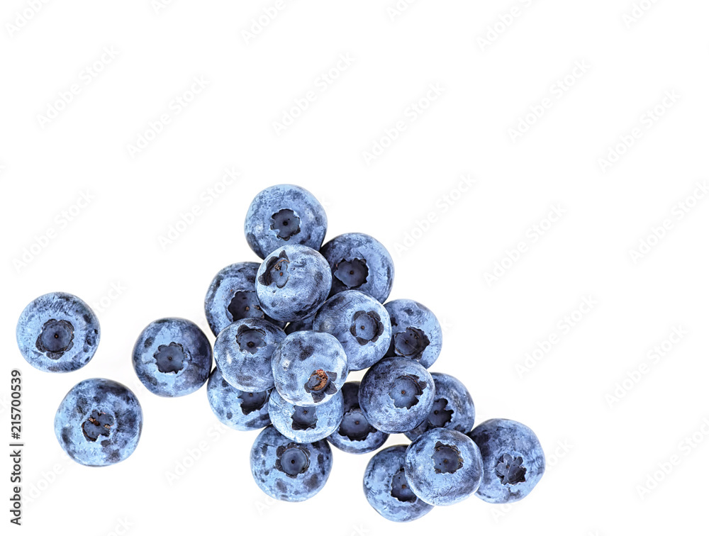 Heap of blueberries on a white background, top view. Heap of blueberries on a white background, top view.