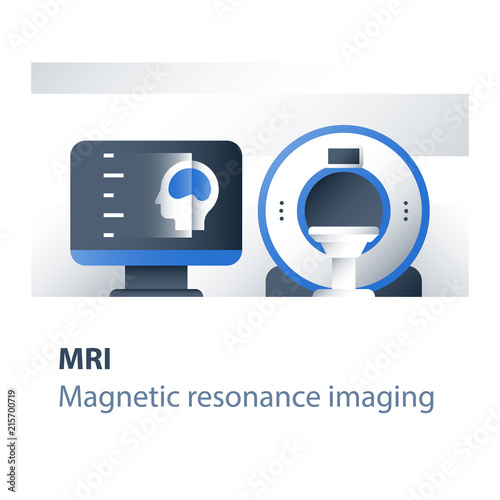 Brain examination, magnetic resonance imaging procedure, medical services, health care check up, head diagnosis, find tumor