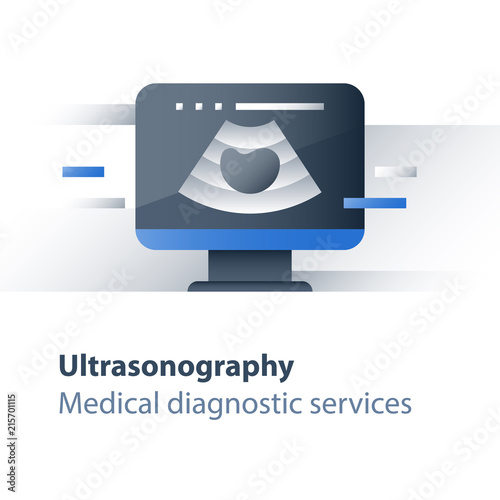 Medical examination, ultrasound investigation, ultrasonography concept, focused abdominal sonogram for trauma, health check up