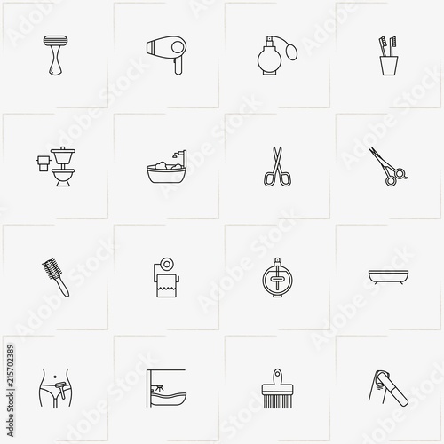 Bathroom line icon set with nail file, razor and comb