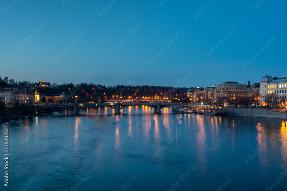 River Vitava and old town of Prague by night