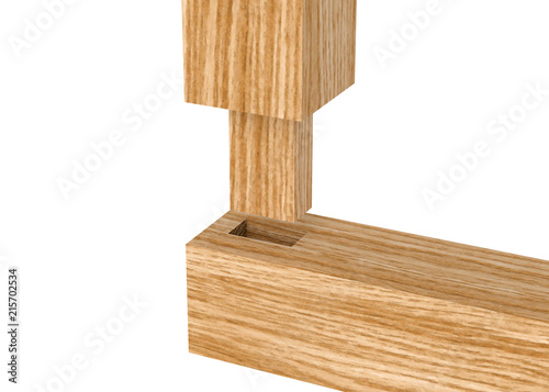 Fotografia, Obraz 3D realistic render of boards with woodworking tenon inserted into a mortis