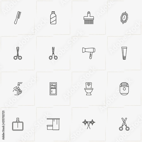 Bathroom line icon set with shampoo, mirror and perfume