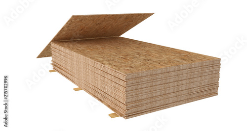 3D render of stack OSB boards. Isolated on white background.