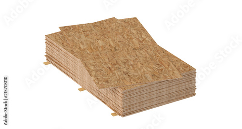 3D render of stack OSB boards. Isolated on white background.