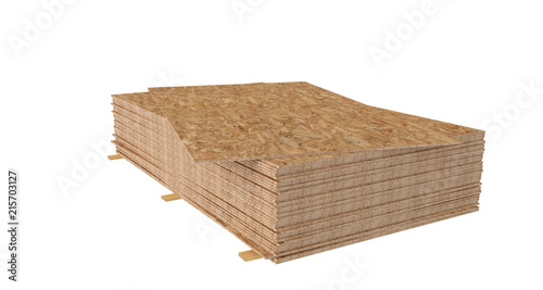 3D render of stack OSB boards. Isolated on white background.