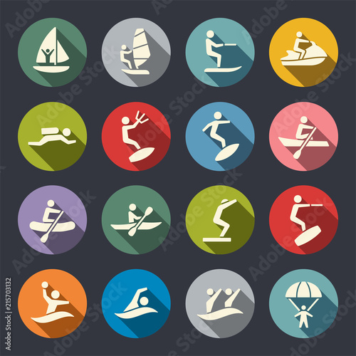 Water sports flat icons