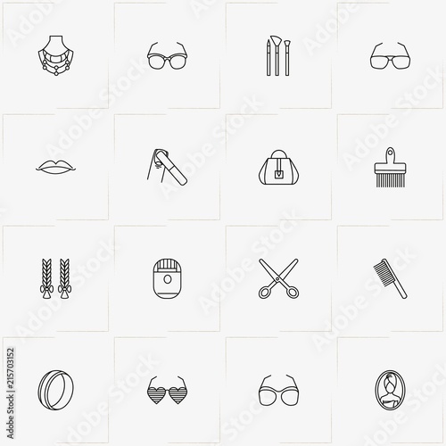 Beauty line icon set with scissor, spectacles and earrings
