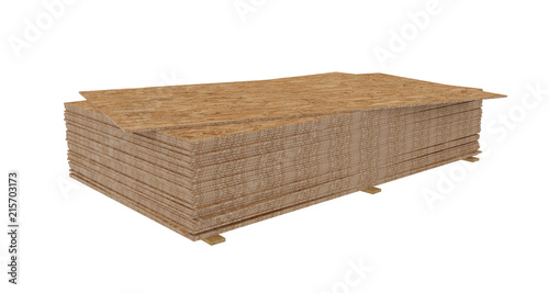3D render of stack OSB boards. Isolated on white background.