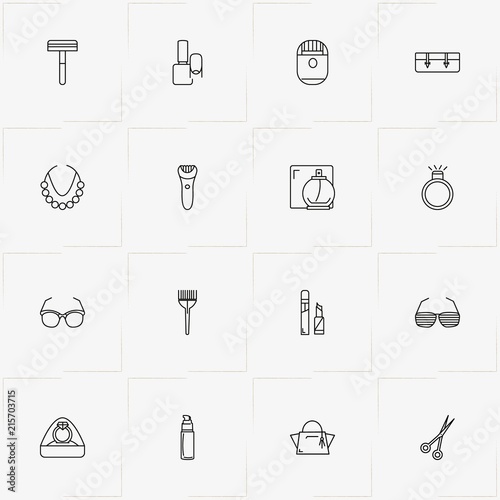 Beauty line icon set with scissor, shaver and cosmetic foundation