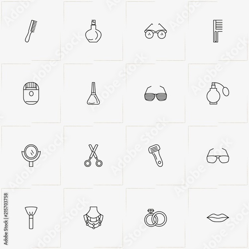 Beauty line icon set with spectacles, cosmetic brush and shaver