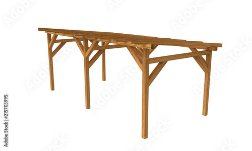 3D realistic render of pergola. Wood construction isolated on white background. 