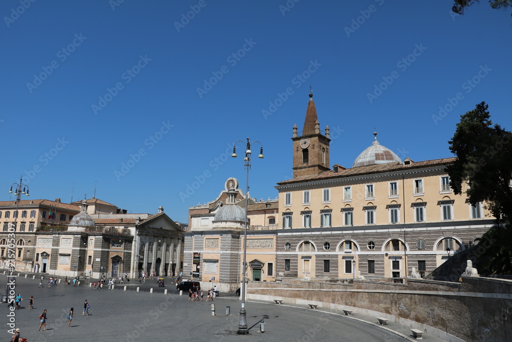 View to church Santa Maria del Popolo at Piazza del Popolo in Rome, Italy