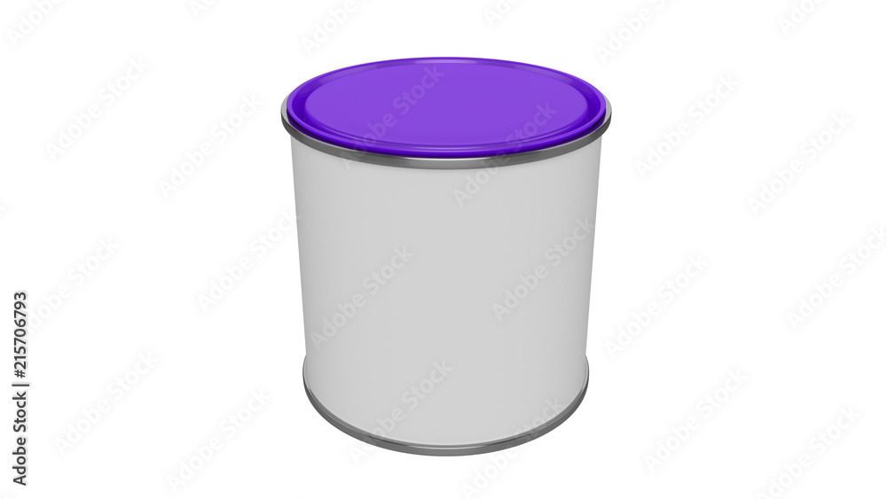 3D realistic render. Composition of single isolated paint can with purple lid. Design template. 3D realistic render. Composition of single isolated paint can with purple lid. Design template.
