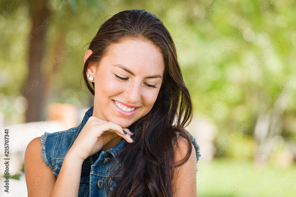 Attractive Mixed Race Girl Portrait Outdoors