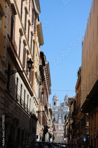 Via Condotti leads to Spanish stairs at Piazza di Spagna in Rome, Italy 