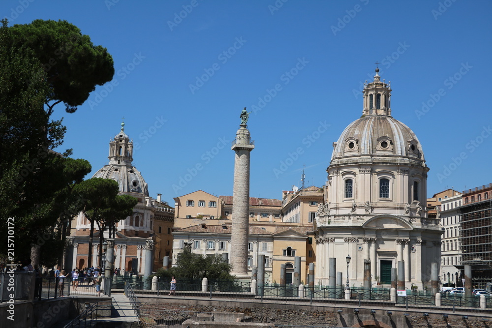 Trajan's Column and Santissimo Nome di Maria al Foro Traiano in Rome, Italy 