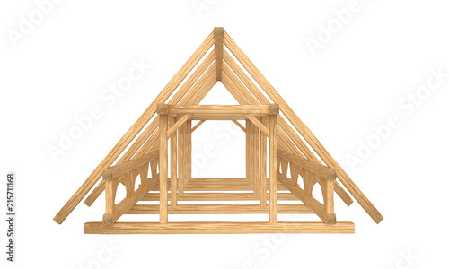 Fototapeta Naklejka Na Ścianę i Meble -  3D render of fresh new wood roof construction. Isolated on white background.