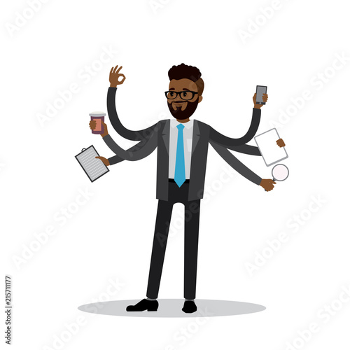 Successful multitasking businessman standing