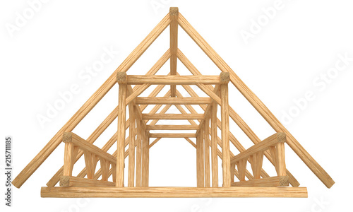 Fototapeta Naklejka Na Ścianę i Meble -  3D render of fresh new wood roof construction. Isolated on white background.