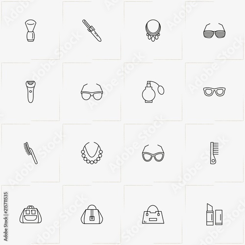 Beauty line icon set with spectacles, lady bag and shaver