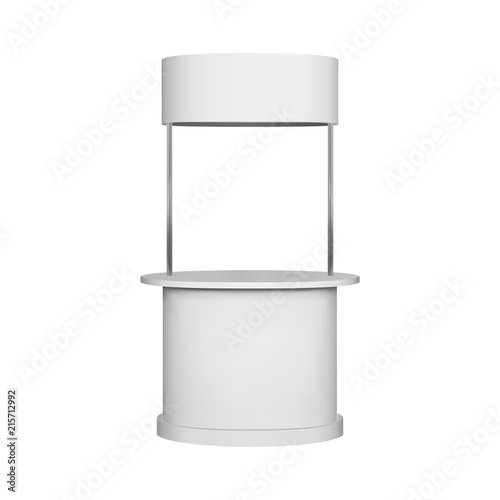 Ellipse promotion counter mockup. Isolated vector retail trade stand.