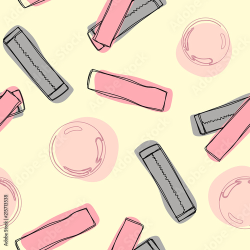 Hand drawn pink bubble gum seamless pattern with burst. Sweet candy background. Vector illustration